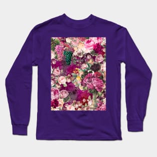 Elegant Vintage flowers and roses garden shabby chic, vintage botanical, pink floral pattern pink fuchsia artwork over a Long Sleeve T-Shirt